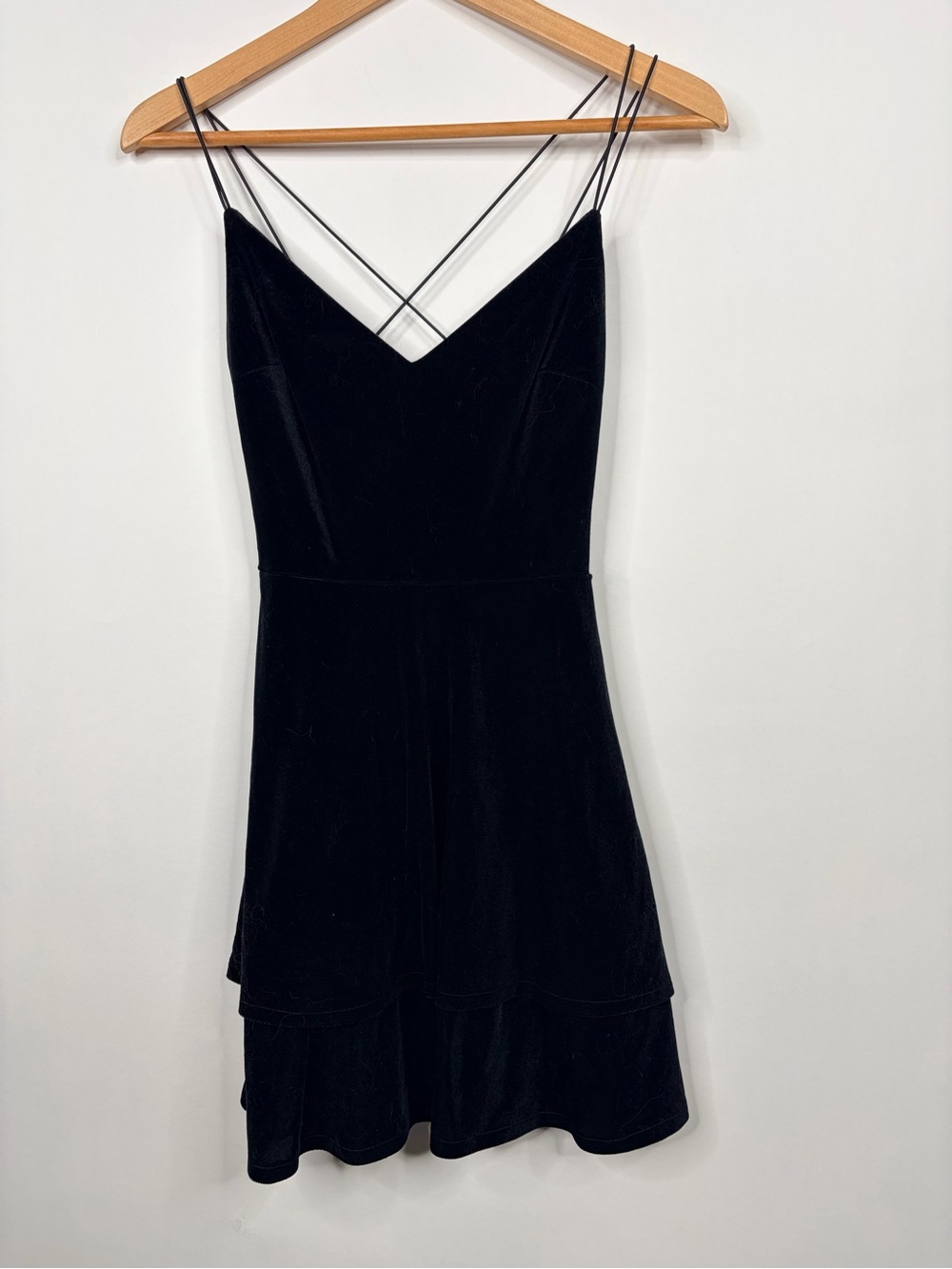 Darling Black Velvet Double-Spaghetti Strap Mini Dress